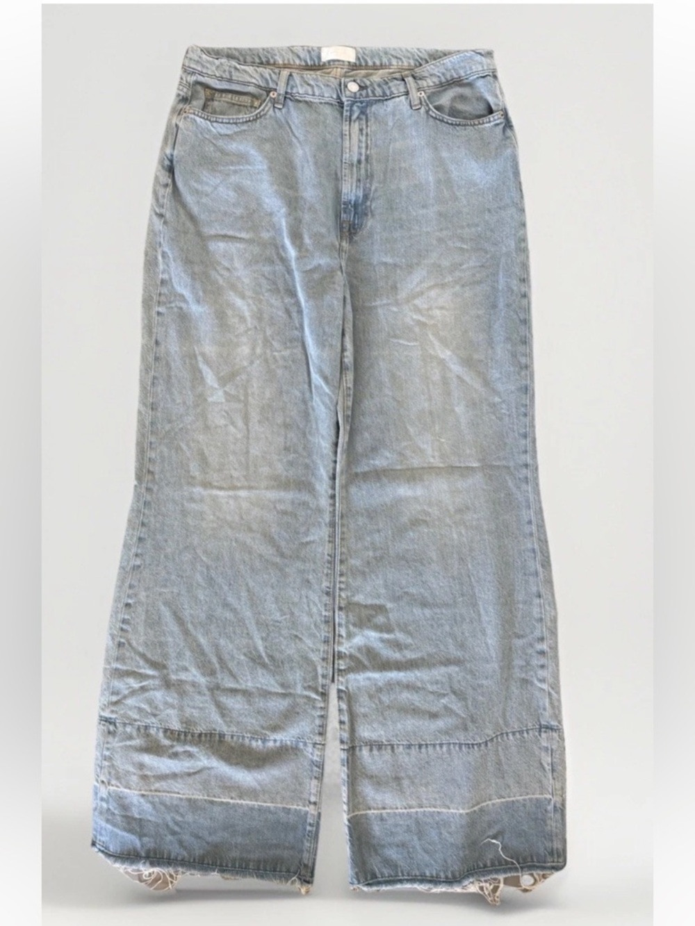 7 For All Mankind Ultra Hi Rise Jo Wide Leg Jeans Light Wash Raw Hem Size 32